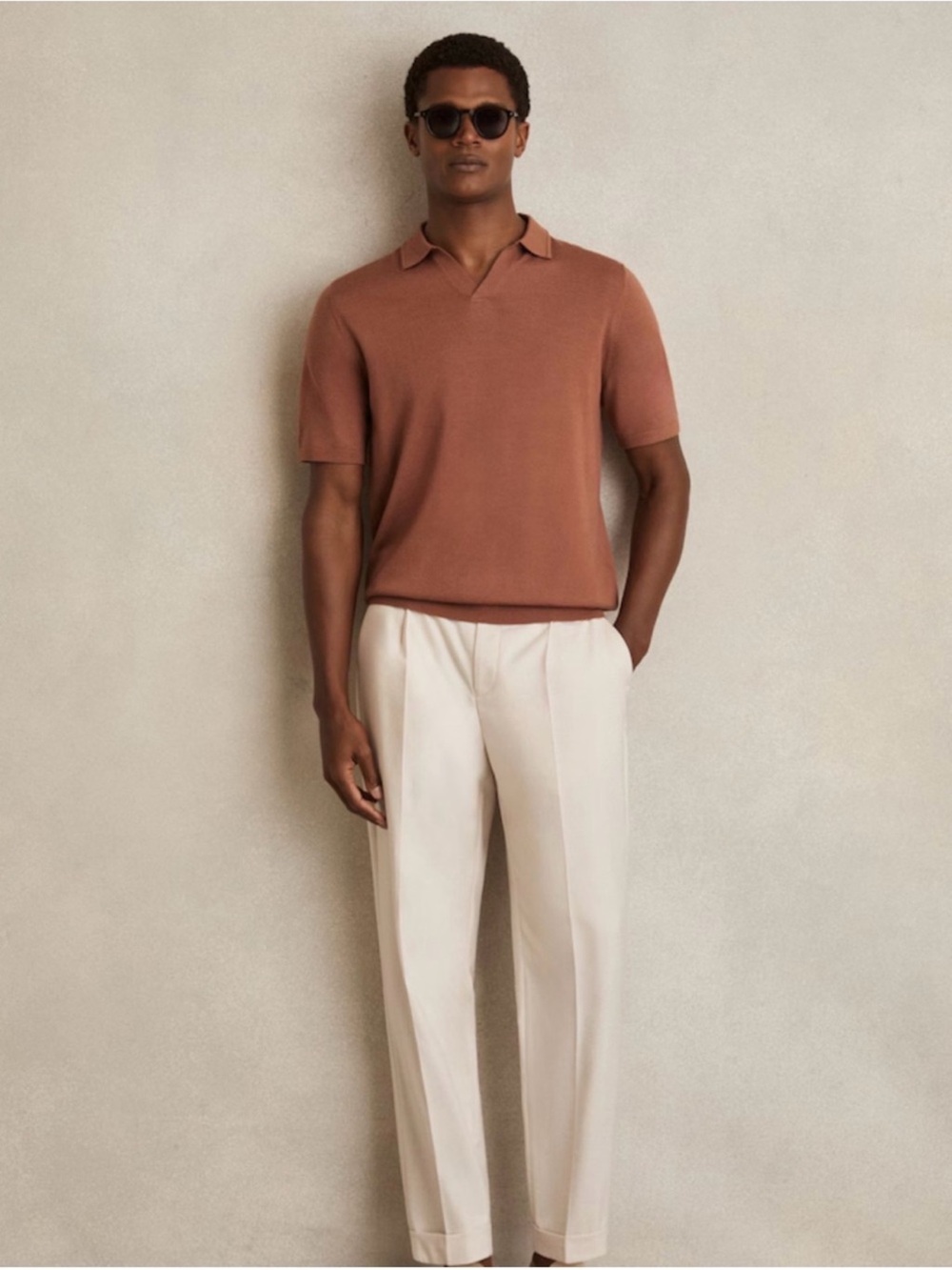 Reiss Duchie Merino Wool Open-Collar Polo Shirt, Mens, Large